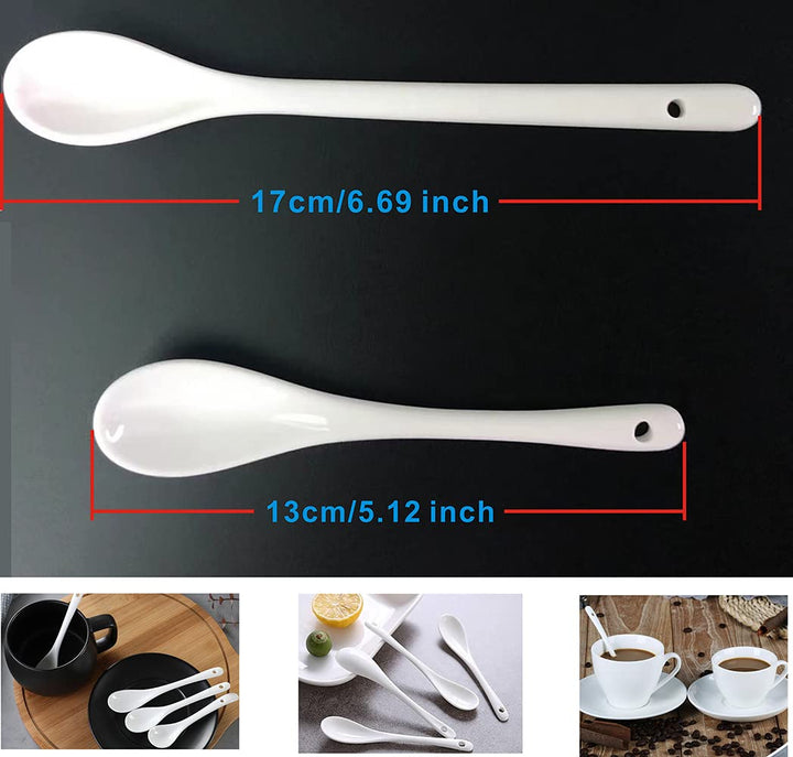 5inch 6inch Japanese Ceramic Spoon Salt Coffee Mini White Sugar Dessert Dinner Soup Spoons 10pcs Packed White Color (13cm, 10)