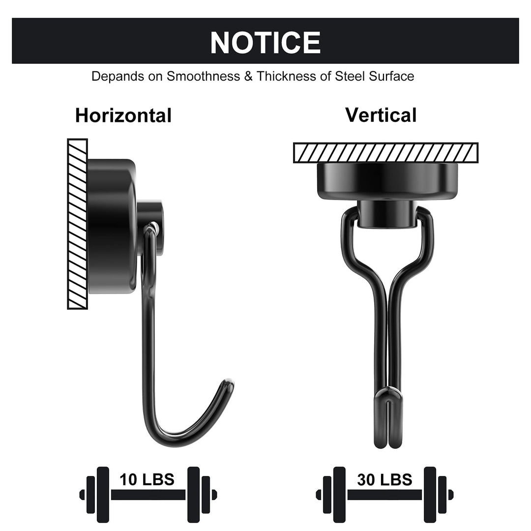 8 Pack Magnetic Hooks Heavy Duty for Hanging, Strong Neodymium Magnet Hook with Scratch-Resistant Base, Swivel Hanger Utility Hooks for Refrigerator, Cruise Cabins, Wall, Grill, Key, Kitchen, Black