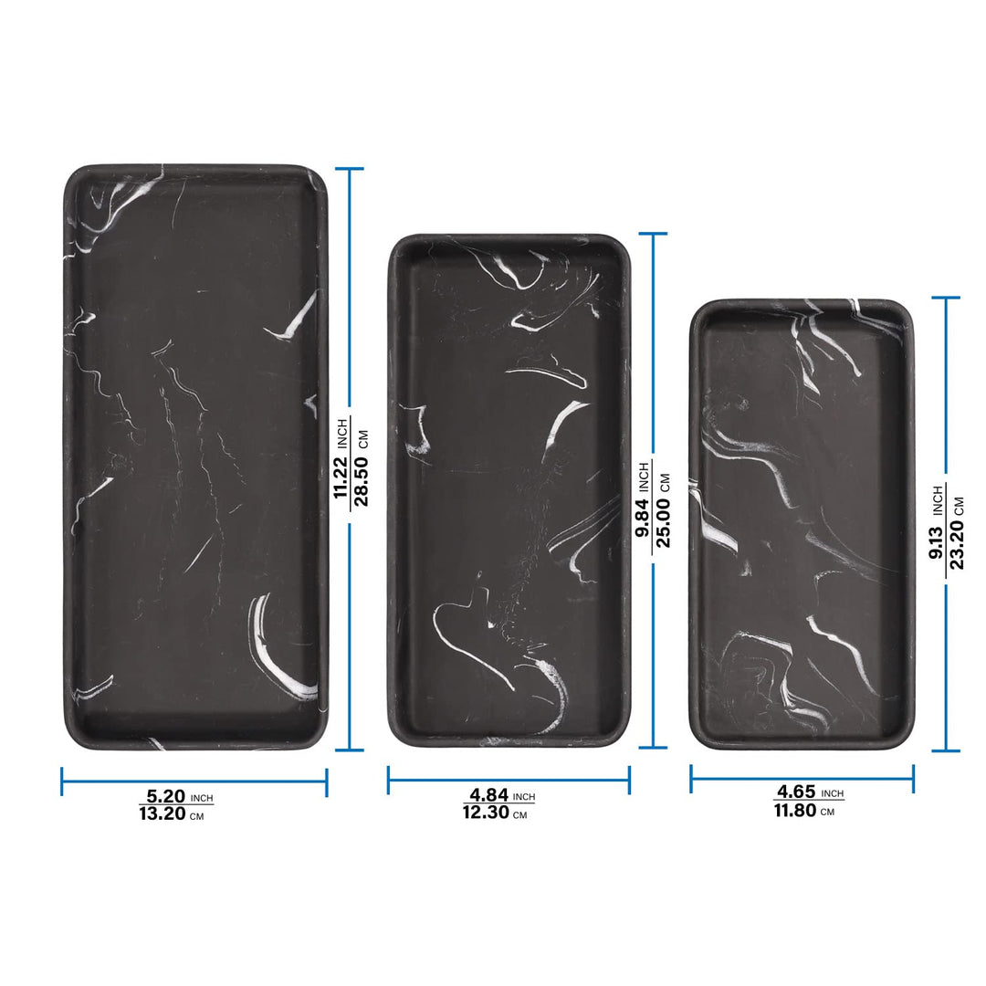 Vanity Tray, Bathroom Tray Toilet Tank Storage Tray, Resin Kitchen Sink Trays, Countertop Organizer for Candles Soap Towel Perfume Holder Jewlery Dish, Marble Black 11