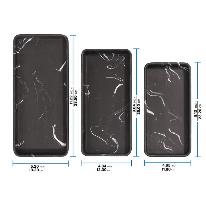 Vanity Tray, Bathroom Tray Toilet Tank Storage Tray, Resin Kitchen Sink Trays, Countertop Organizer for Candles Soap Towel Perfume Holder Jewlery Dish, Marble Black 11