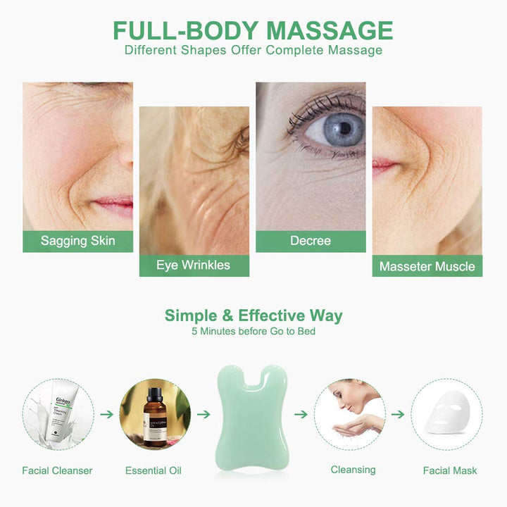 Guasha Massage Tool,Natural Jade Gua Sha Board, 4PCS Gu