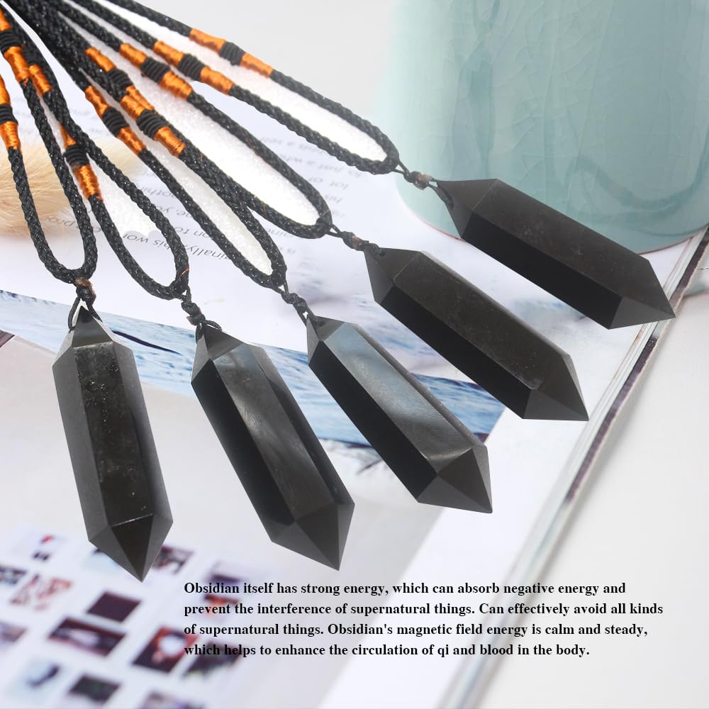 Runyangshi Black Obsidian Healing Crystal Pendants, Dou