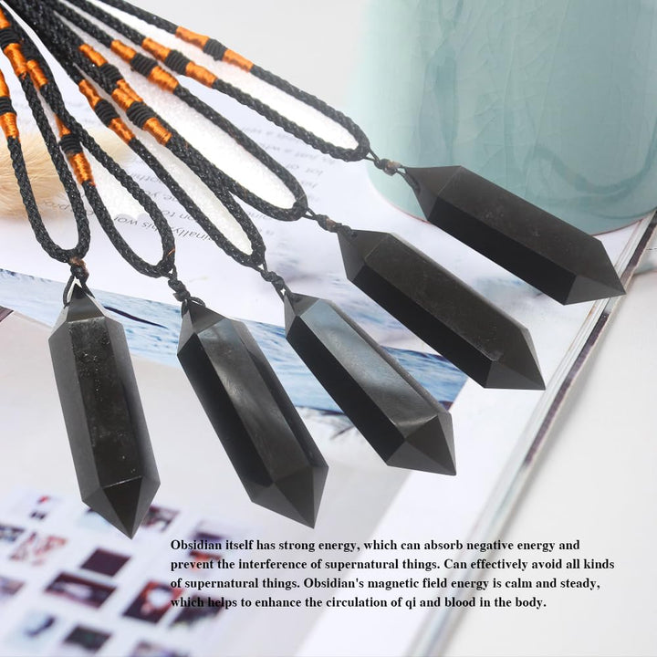 Runyangshi Black Obsidian Healing Crystal Pendants, Dou