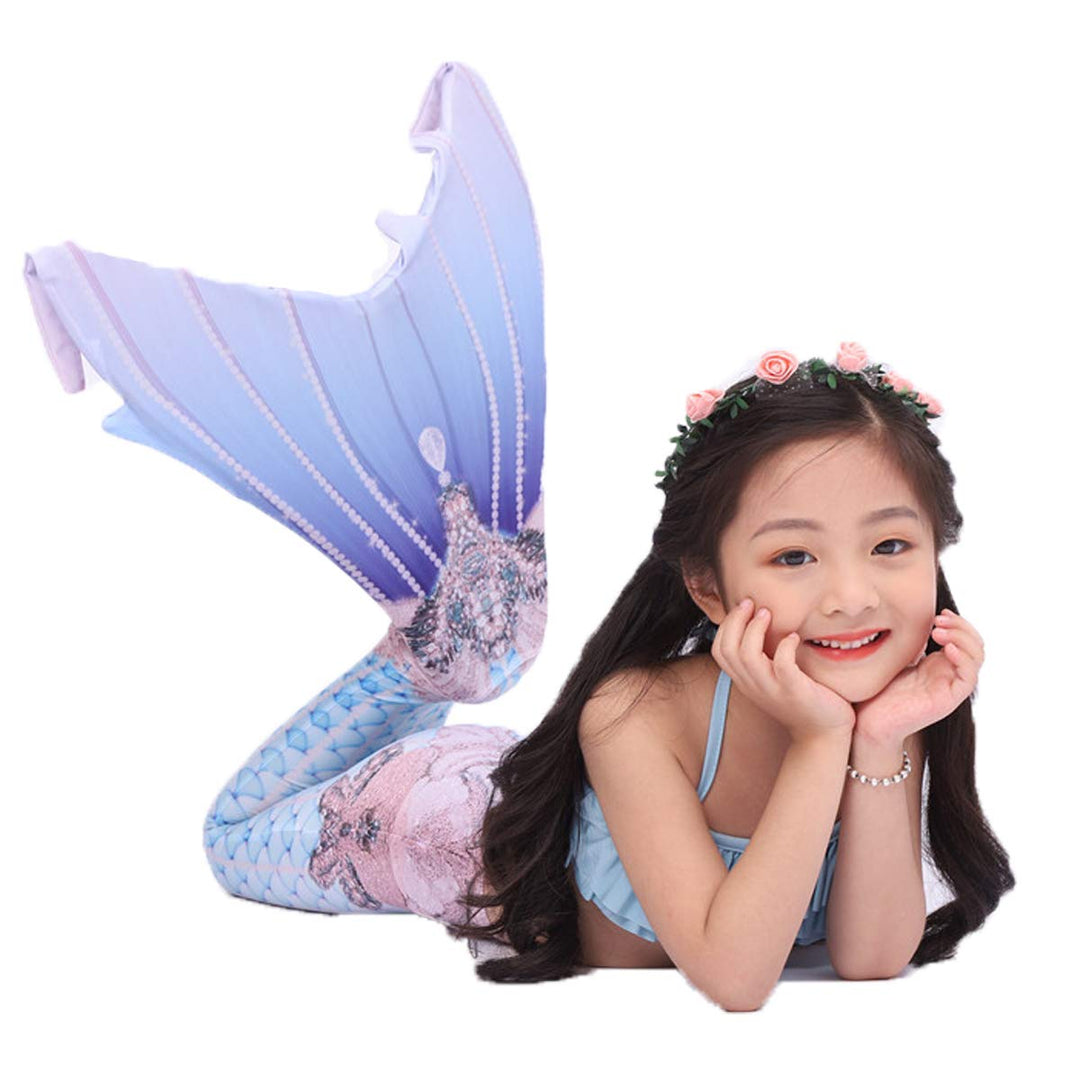 6PCS Set Swimsuit Girls Mermaid Tails for Swimming Bathing Suit Swimwear Swimsuit Bikini Set Mermaid Costume (11-12 Years, E315)