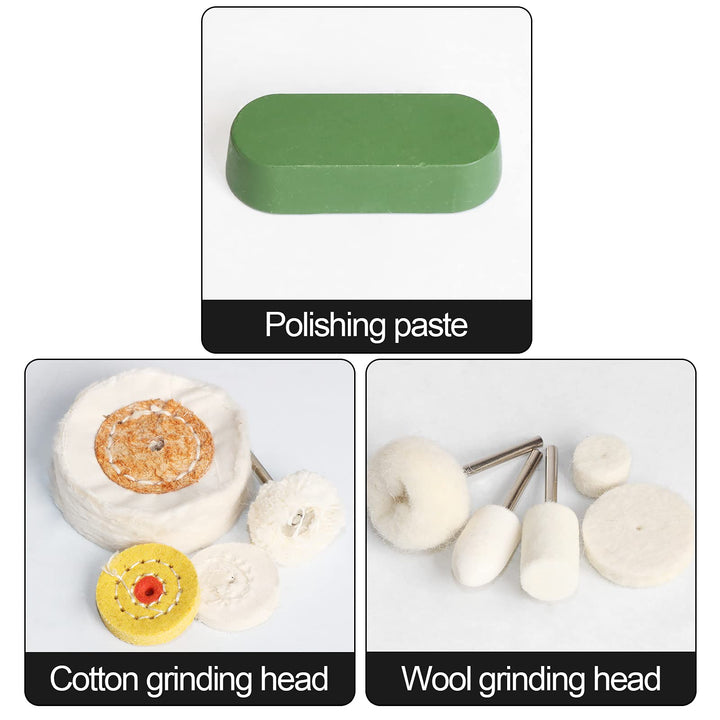 62pc Wool Felt Cotton Abrasive Buffing Wheel Kit,Rotary Tool Accesseries with 3mm Shaft,for Polishing Metal Jewelry Jade