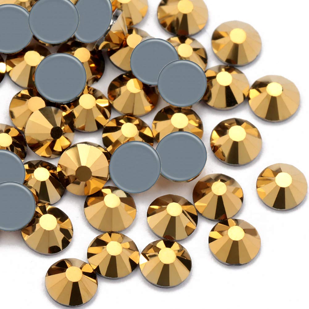 1440PCS Hotfix Crystals Glass Rhinestone, Flatback Hot Fix Round Gems Crystal Stones for Clothes Crafts (Mine Gold, SS10 2.8MM)