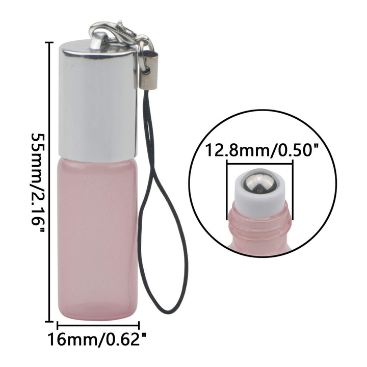 5ml Pink Glass Essential Oil Roller-on Bottles with Stainless Steel Roller Balls Pearlescent Vials for Perfume Aromatherapy Oils Pack of 18 (Opener Pendant Included)
