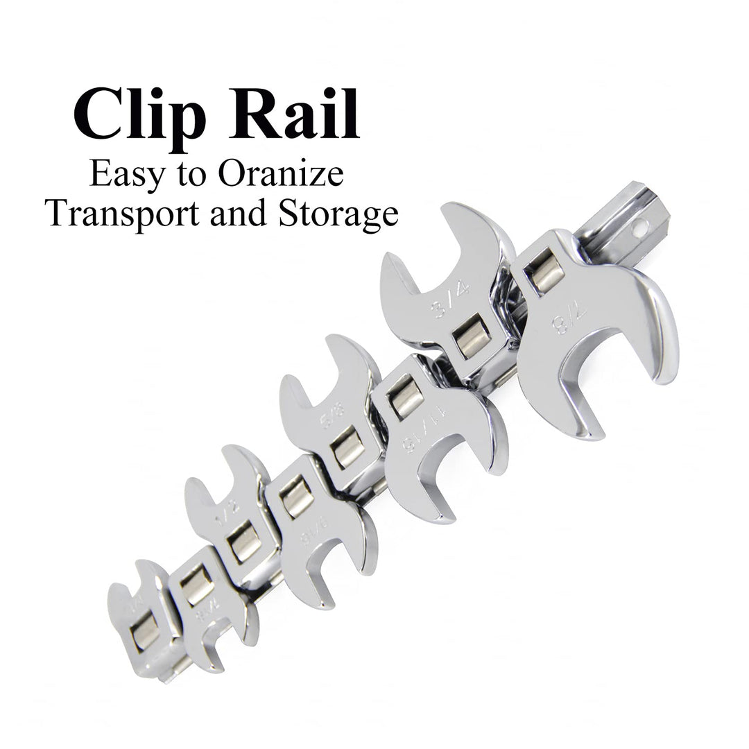 3/8” Drive Crowfoot Wrench Set, Crows Foot and Wrench, SAE Size 3/8 7/16 1/2 9/16 5/8 11/16 3/4 7/8 with Ratchet Handle