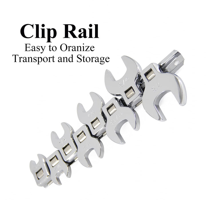 3/8” Drive Crowfoot Wrench Set, Crows Foot and Wrench, SAE Size 3/8 7/16 1/2 9/16 5/8 11/16 3/4 7/8 with Ratchet Handle