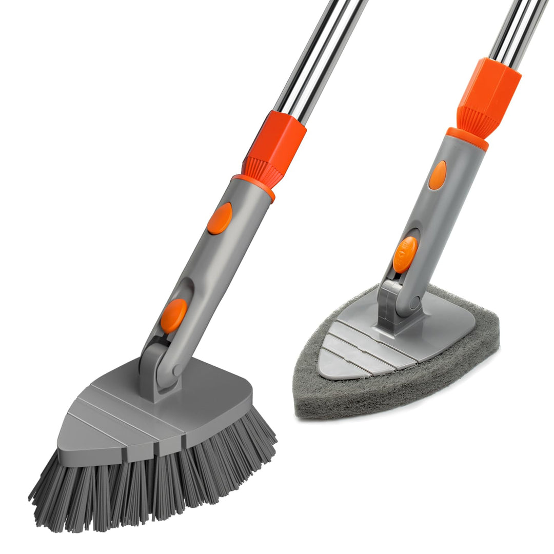 Multi Purpose Scrub Brush with Long Handle, 59“ Tub and Tile Scrubber Brush, 2 in 1 Shower Cleaning Brush &amp; Sponge, Stiff Bristles Cleaner Tool for Cleaning Bathroom Shower Bathtub Wall