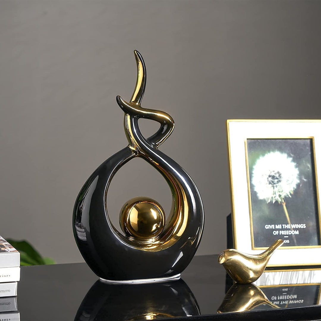 Home Decor Modern Abstract Art Ceramic Statue Table Decorations for Dining Room Living Room Office Centerpiece 10.8 H x 6.49 L (Black, Small)