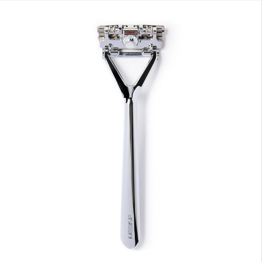 | Leaf Razor, Chrome - All-Metal, Eco-Friendly Razor for Women &amp; Men; Includes 10 Stainless Steel Single-Edge Razor Blades; Recommended for Head Shaving and Leg Shaving