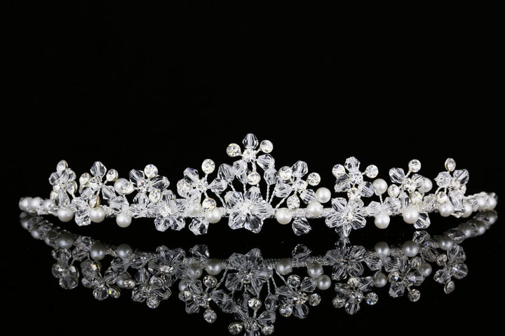 Handmade Bridal Flower Rhinestone Crystal Pearls Prom Wedding Crown Tiara T964