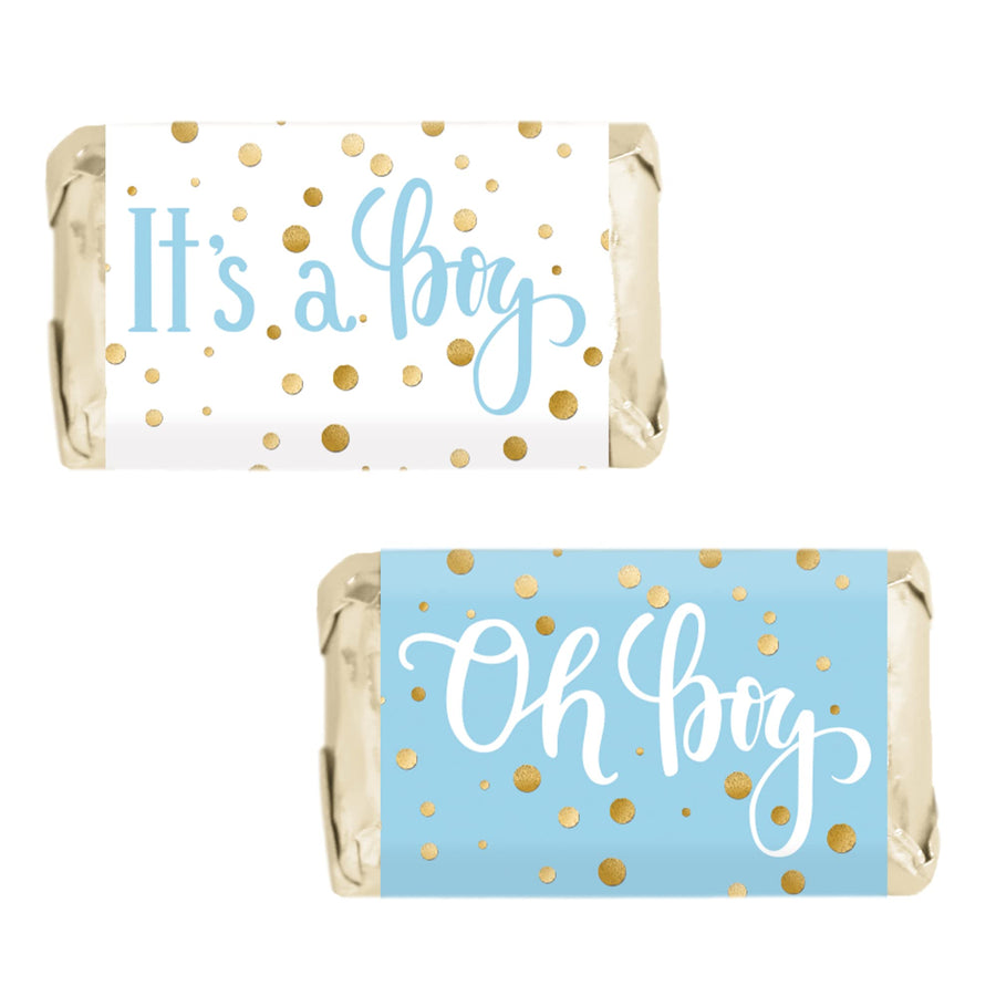 Blue and Gold It's a Boy Baby Shower Mini Candy Bar Wrappers - 45 Stickers