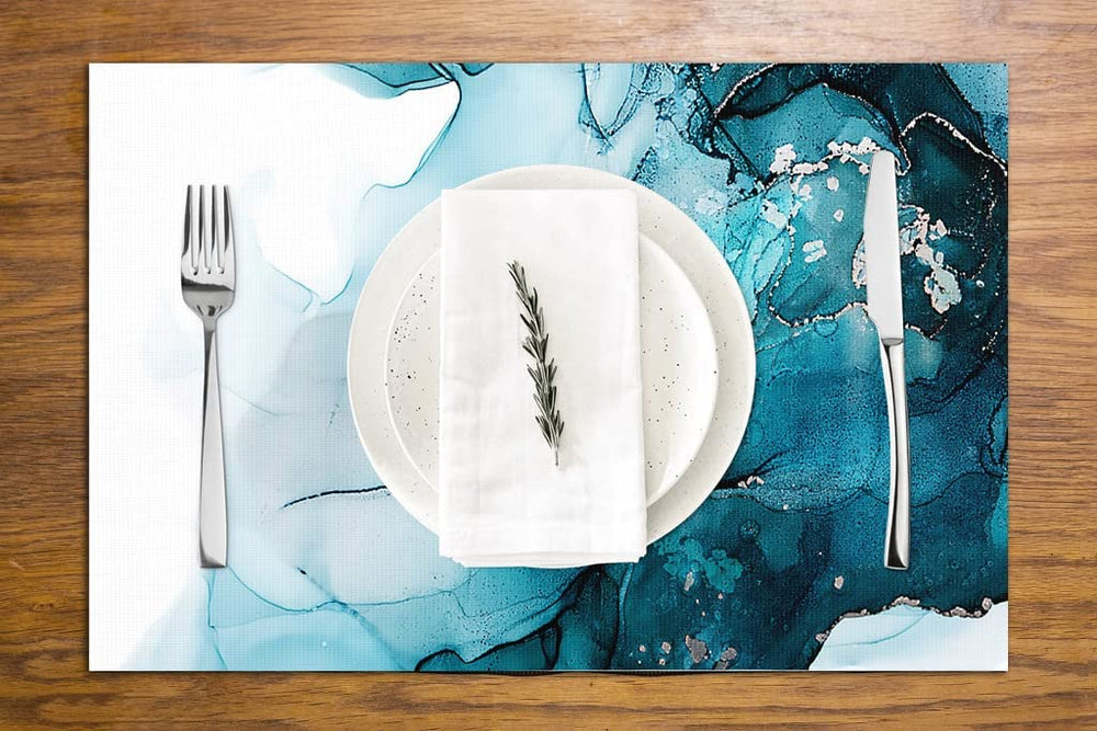 Placemats Set of 4 Washable, Table Place Mats Indoor for Kitchen Dining Decorations, Easy to Cleaning Vinyl Placemats White and Blue 12 × 18 inch