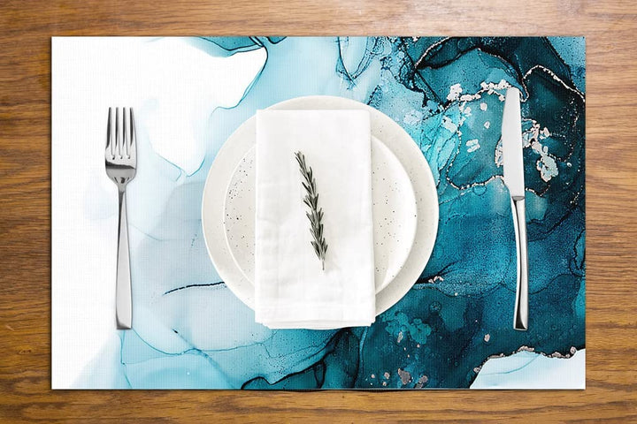 Placemats Set of 4 Washable, Table Place Mats Indoor for Kitchen Dining Decorations, Easy to Cleaning Vinyl Placemats White and Blue 12 × 18 inch
