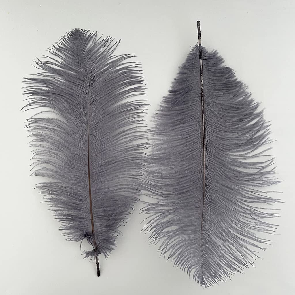 10PCS Ostrich Feather 12-14 inch(30-35cm) Plumes for Party Wedding Centerpiece Festival Vases Decoration(Grey)