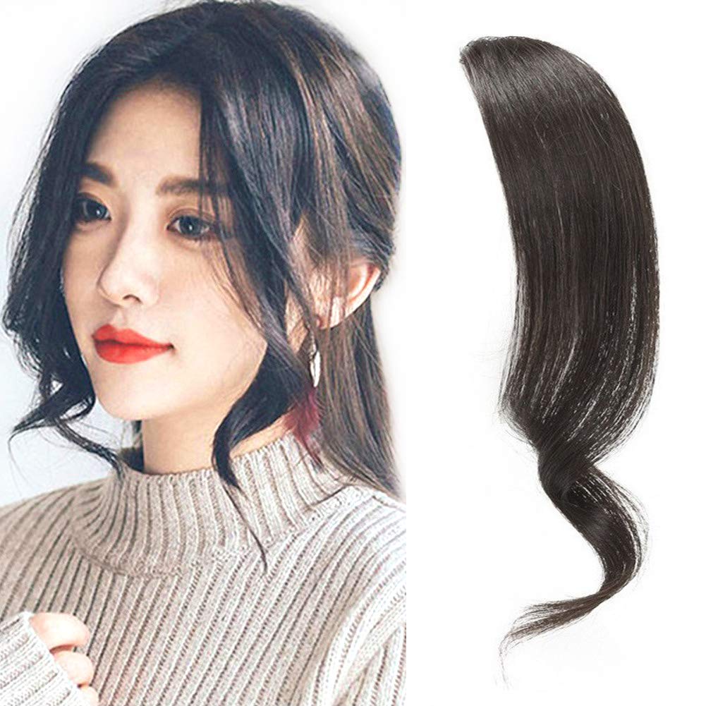 2PCS Wave Side Bang Clip in Bangs Real Human Hair Wave Fringe Hair Extensions(Natural Black Color)