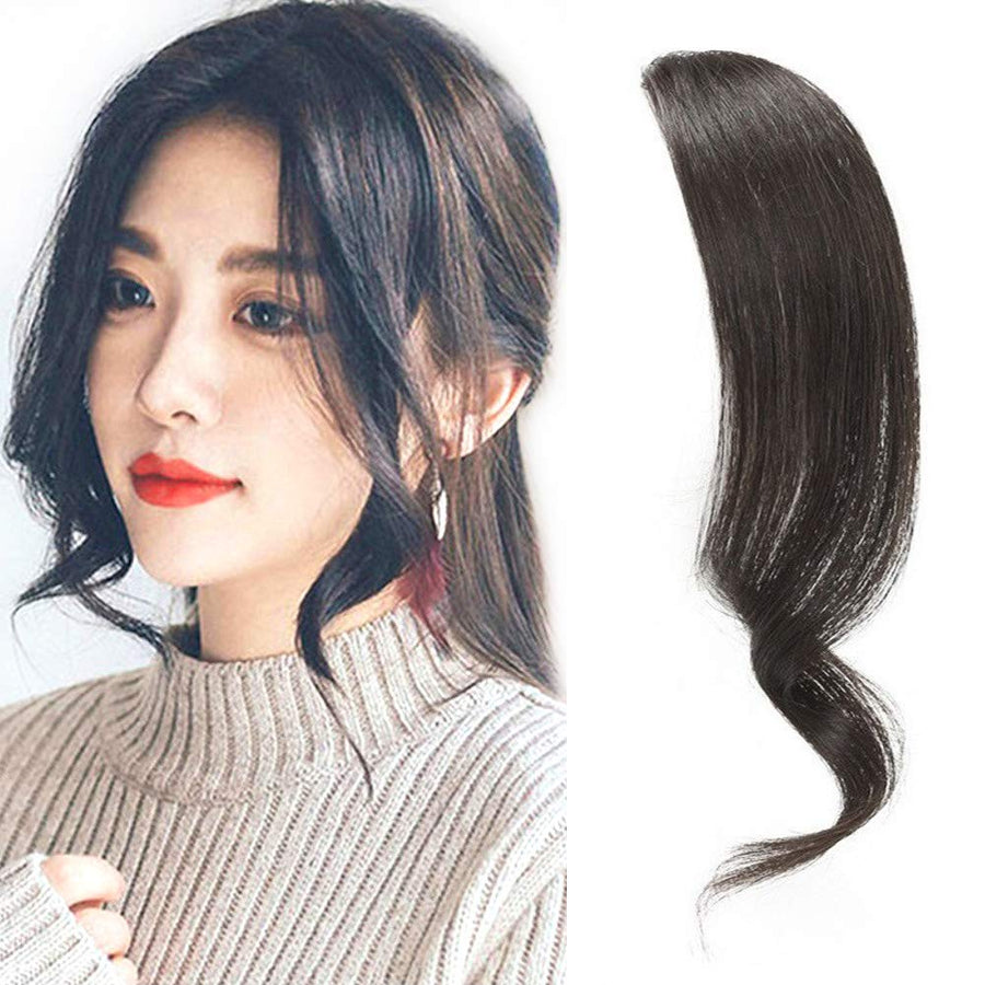 2PCS Wave Side Bang Clip in Bangs Real Human Hair Wave Fringe Hair Extensions(Natural Black Color)