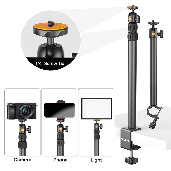 jusmo Camera Desk Mount with Auxiliary Holding Arm, Ove