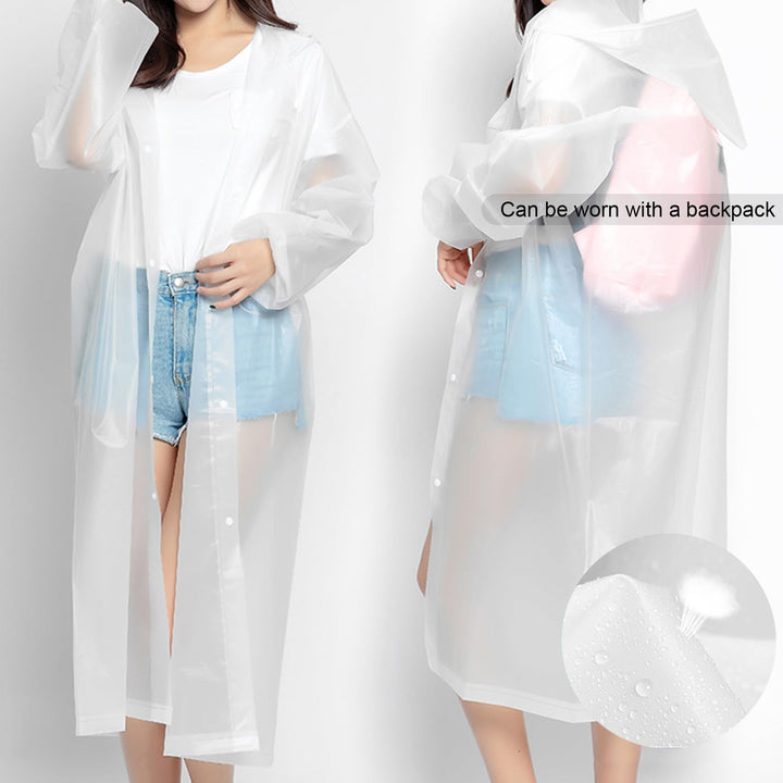 Raincoat [2 Pack], Reusable Lightweight Rain Coat Ponchos for Adults Women Men with Hood &amp; Elastic Cuff Sleeves