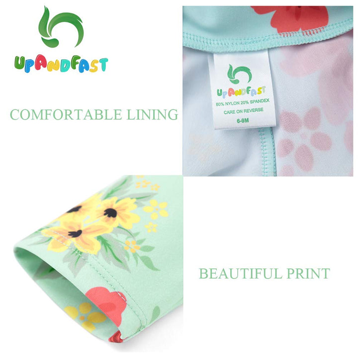 Baby/Toddler Girl One Piece Zip Sunsuits With Sun Hat UPF 50+ Sun Protection Infant Beach Swimsuit (Light Green(LS), 6-9 Months)