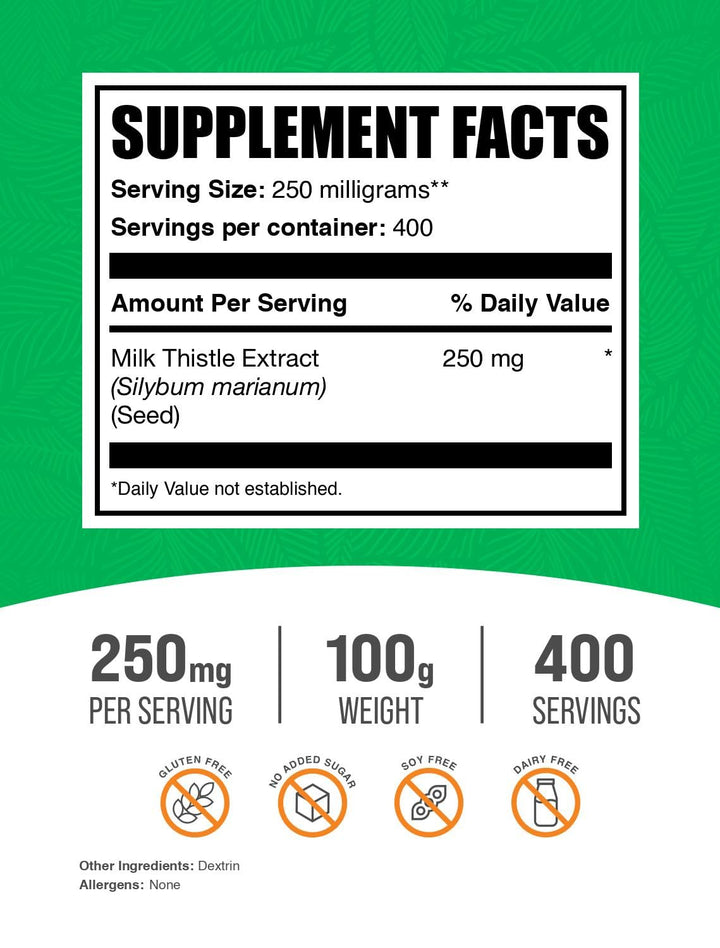 .com Milk Thistle Extract Powder - Herbal Extract for Liver Health, Milk Thistle Supplement - Gluten Free, 250mg per Serving, 100g (3.5 oz) (Pack of 1)
