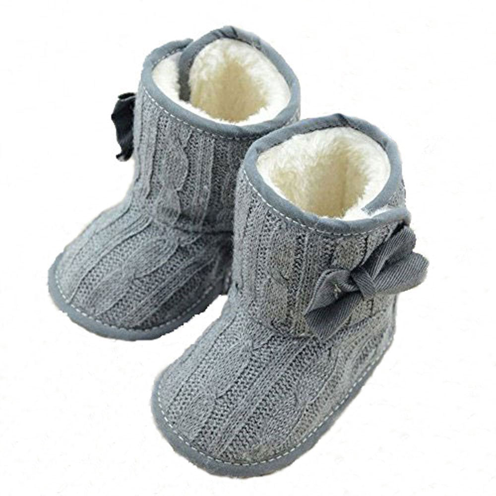 Little Baby Fleece Fur Knit Snow Boots Infant Warm Winter for 0-18 Months (12-18 Months, Grey)