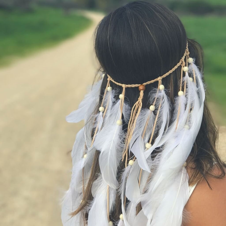 White : AWAYTR New White Feather Headband Women Festiva