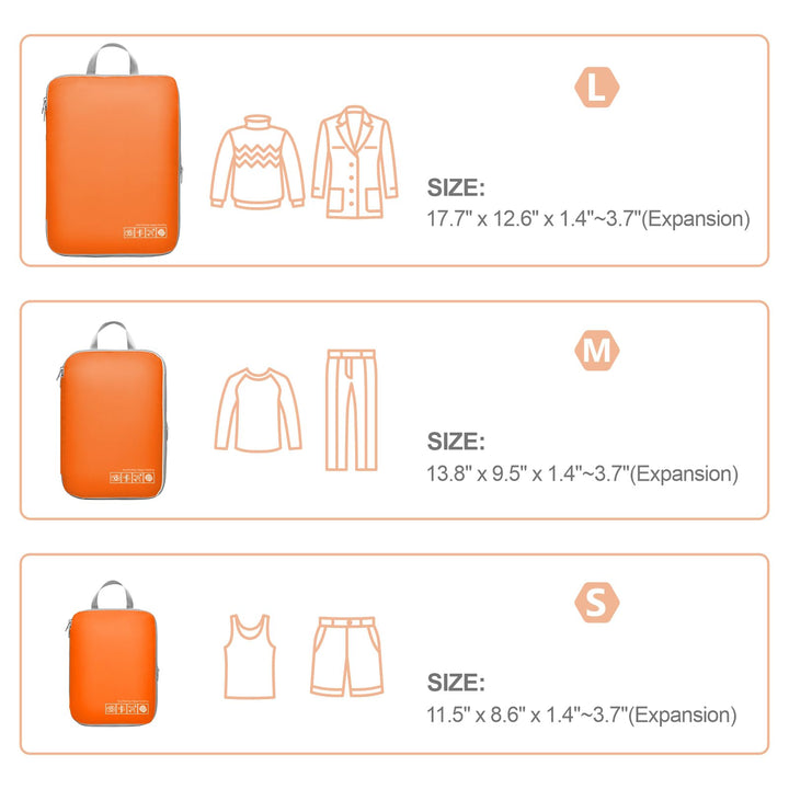 Compression Packing Cubes for Travel, 3 Set Luggage Organizers Compression Cubes, Orange
