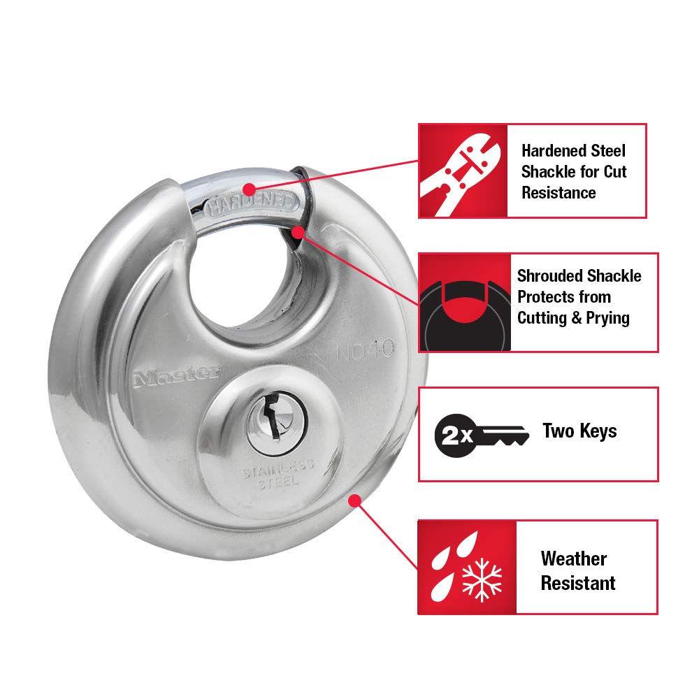 40D Stainless Steel Discus Padlock with Key,Silver