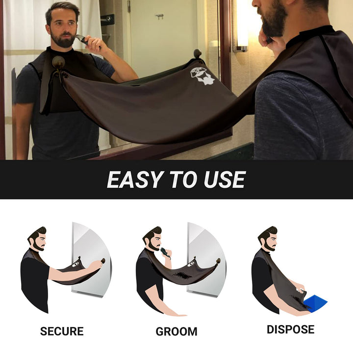 Black : Beard Hair Catcher Apron Bib Cape for Shaing and Grooming with Suction Cups for Mirror, Black