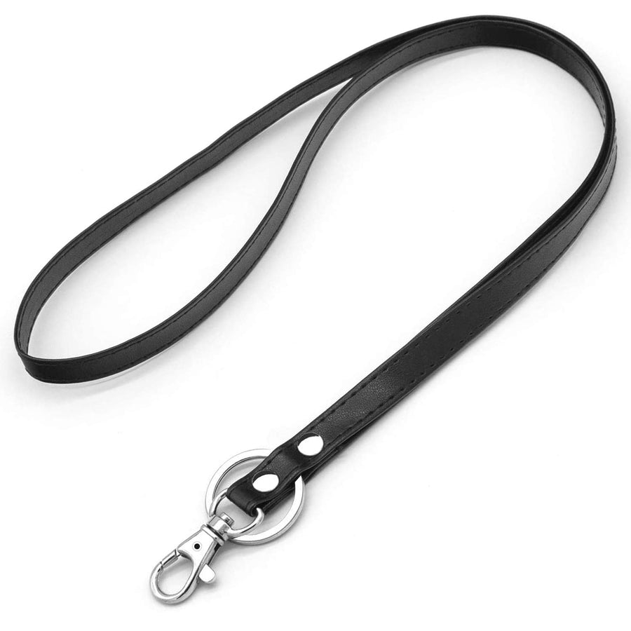 Lanyard for ID Badge Holder, Swivel J-Hook Leather Lanyard with Keyring for Keychains Wallet Name Tags, 1 Pack Black