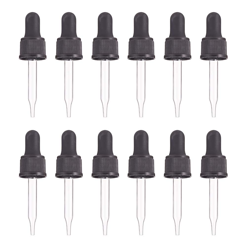 Set of 12, Glass Eye Droppers for Essential Oil 15ml (1/2 Ounce) Pressure Rotating Cover Oil Droppers Pipettes Roller Tops for Essential Oil Bottles