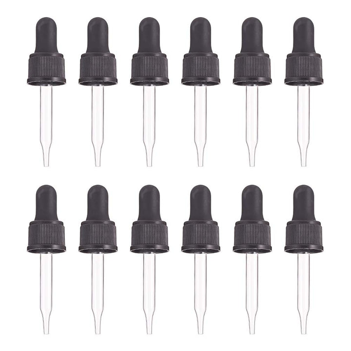 Set of 12, Glass Eye Droppers for Essential Oil 15ml (1/2 Ounce) Pressure Rotating Cover Oil Droppers Pipettes Roller Tops for Essential Oil Bottles