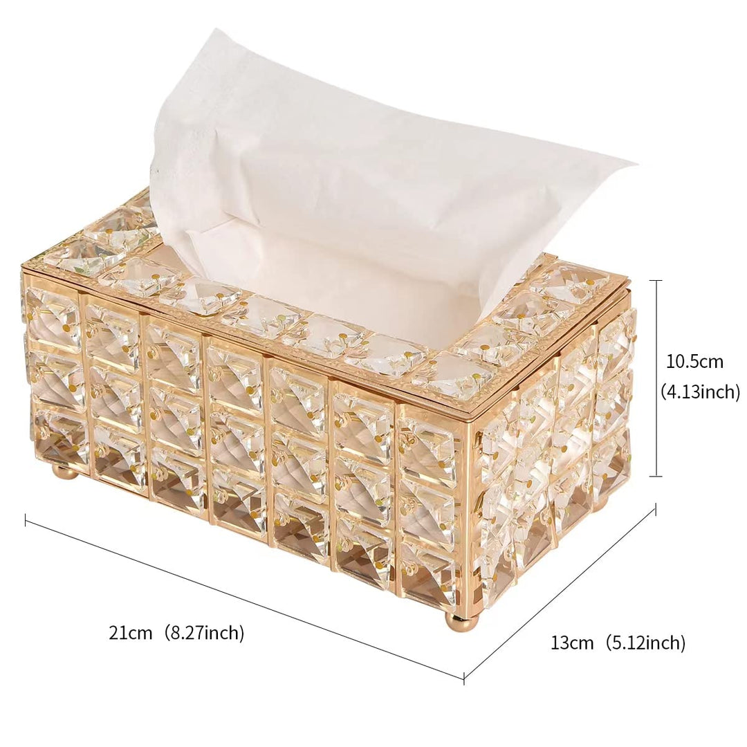 Rectangular Crystal Tissue Box Cover, Decorative Paper Box, Napkin Holder, Facial Tissue Holder, Used in Kitchen Dining Room, Bathroom, Desk, Gold