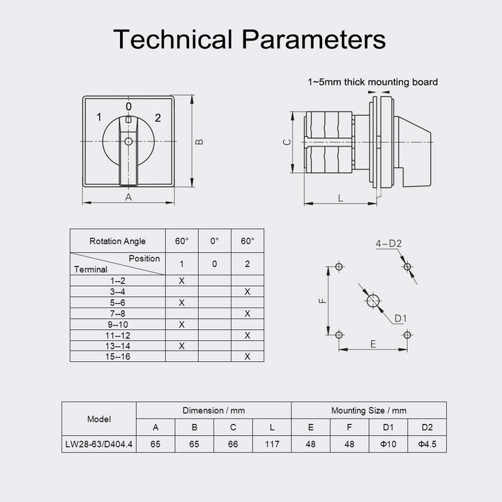 Changeover Switch LW28-63 3 Positions 16 Terminals Universal Rotary Cam Selector Latching Switches 690V 63A