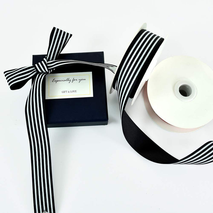 Black White Striped Ribbon 1 Inch Wide Fabric Grosgrain
