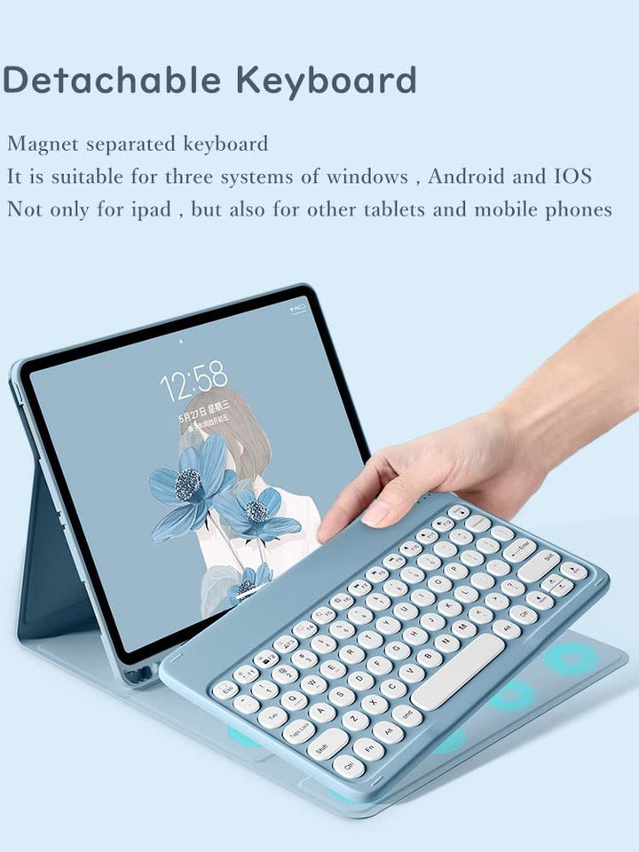 Keyboard Case for iPad Mini 7 A17 Pro, iPad Mini 7th/6th Generation Keyboard Case Cute Round Key Color Keyboard Wireless Detachable BT Keyboard Cover,Purple