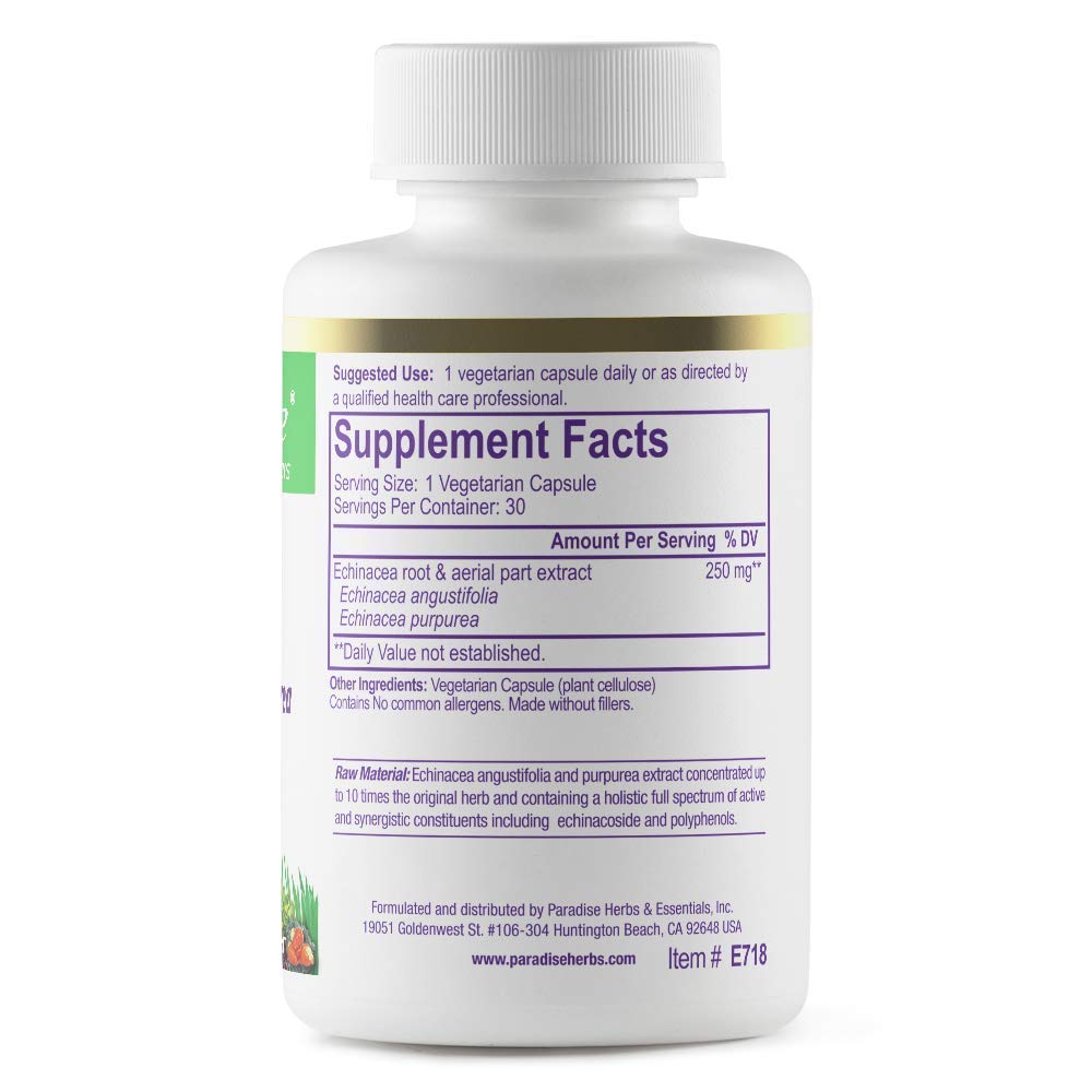 Paradise Herbs Echinacea Vegetarian Capsules, 30 Count