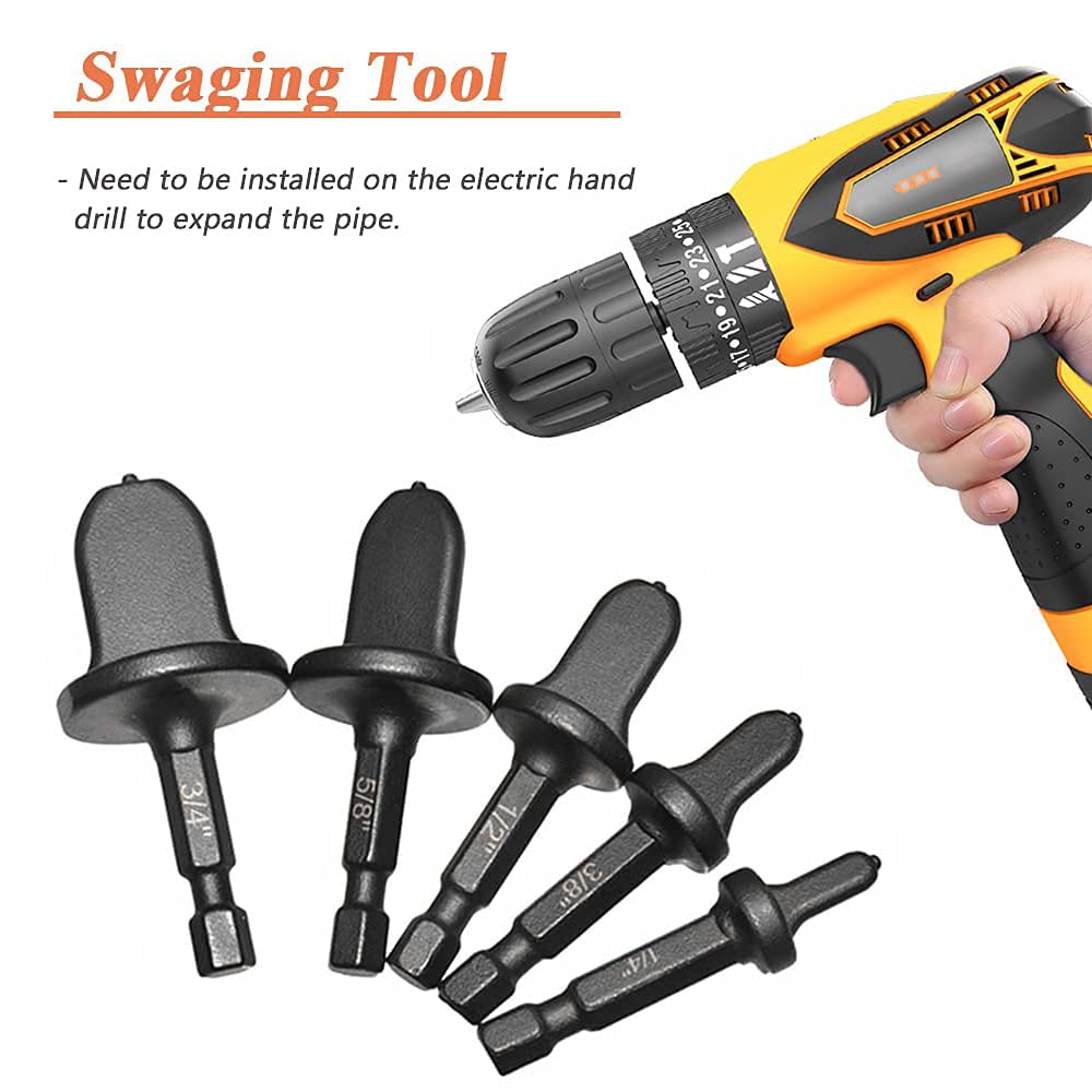 5pc Swaging Tool Drill Bit Set, HVAC Repairing Set 1/4&#39;&#39; Hex Shank Air Conditioner Copper Tube Expander Flaring Drill Bit - 1/4&#39;&#39;, 3/8&#39;&#39;, 1/2&#39;&#39;, 5/8&#39;&#39;, 3/4&#39;&#39;