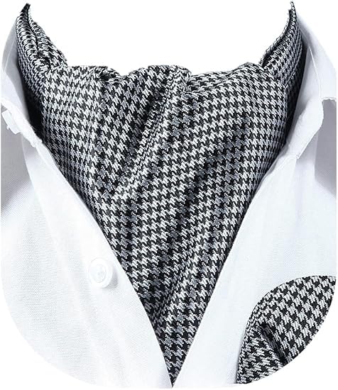 HISDERN Men's Ascot Houndstooth Dot Jacquard Woven 