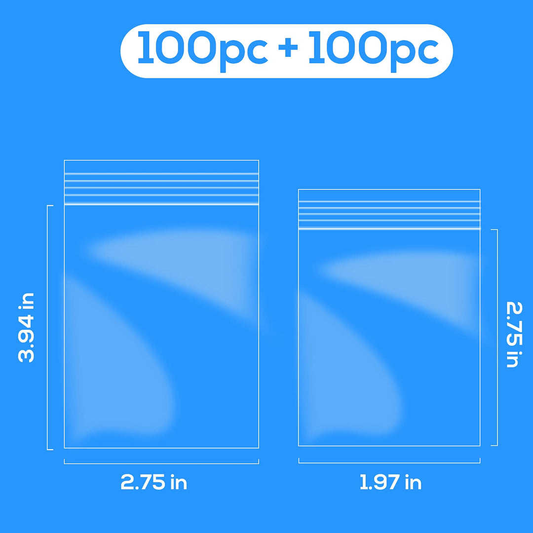 200pcs (100pcs 2 x 3 + 100pcs 3 x 4) Small Clear Plastic Poly Self Sealing Bags, Mini Resealable Bags Pockets, Reclosable Locking Baggies for Storage Jewelry, Snacks, Candy, Beads, Screws