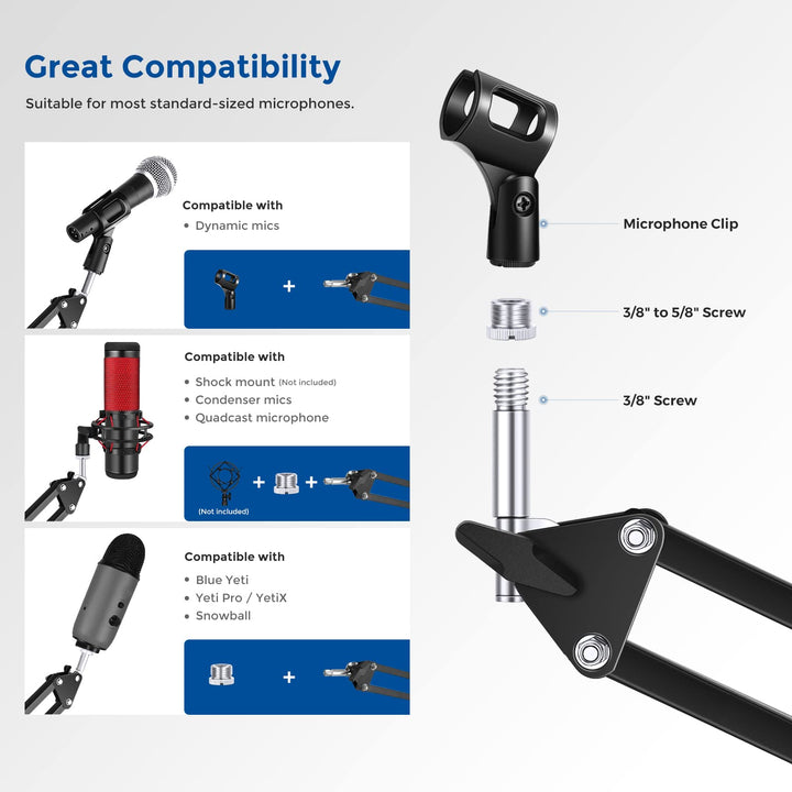 Neewer Microphone Arm Stand, Suspension Boom Scissor Mi
