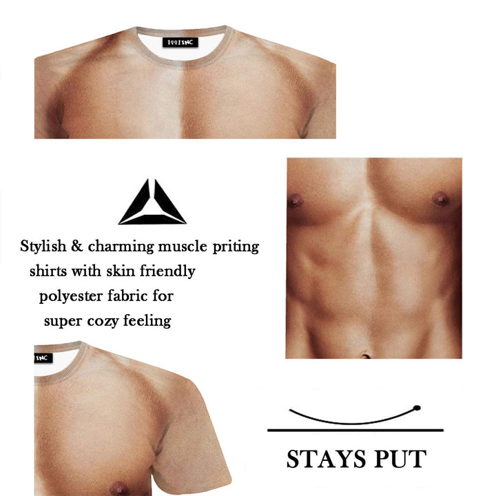 Fake Muscle T Shirts for Men Funny Muscle Graphic Costume T-Shirt Tees L
