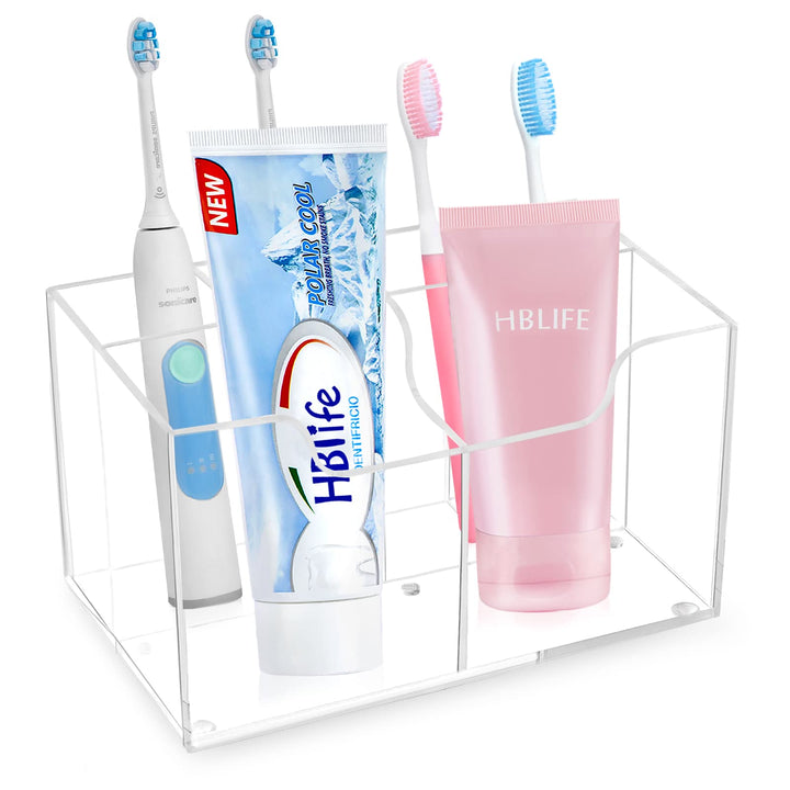 Small Toothbrush Holder for Bathroom, 5 Slots Clear Acrylic Bathroom Accessories Organizer for Small Spaces