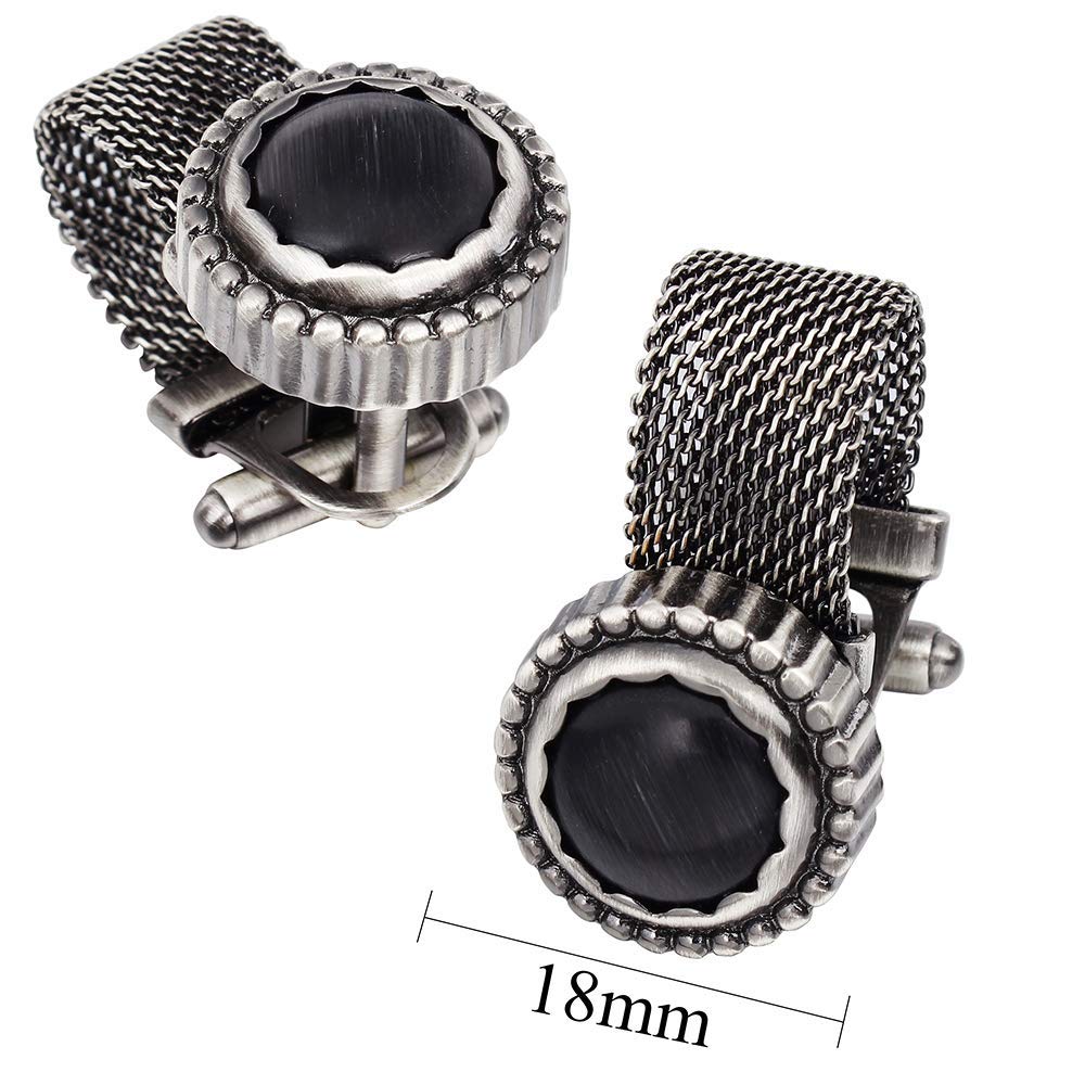 Mens Cufflinks with Chain - Stone and Anti-silver Tone 