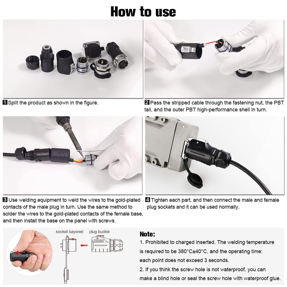 3 Pin Waterproof Connector, Industrial Solder Power Connector, Aviation Electrical Connectors Work with Electric Motorcycle, Yacht, and Other Indoor/Outdoor Wire Connectors(Metal+Plastic)
