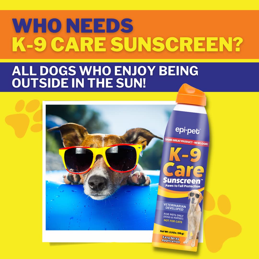 K-9 Care Sunscreen, Paws to Tail Protection, Prevents Sunburns on Dogs and Horses, Sun Protector Spray, SPF 30+, Non-Greasy/Oily Solution – 3.5 oz