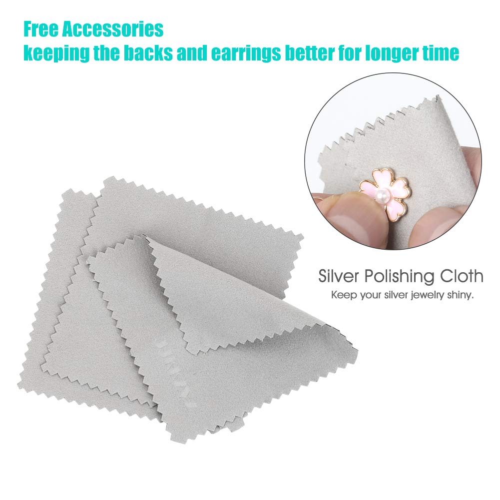 Premium Upgrade Soft Silicone Earring Backs, Hamburger Shaped Earring Safety Backs Clear Bullet Eearring Backs, Earring Backs Stopper with Jewelry Cleaning Cloth